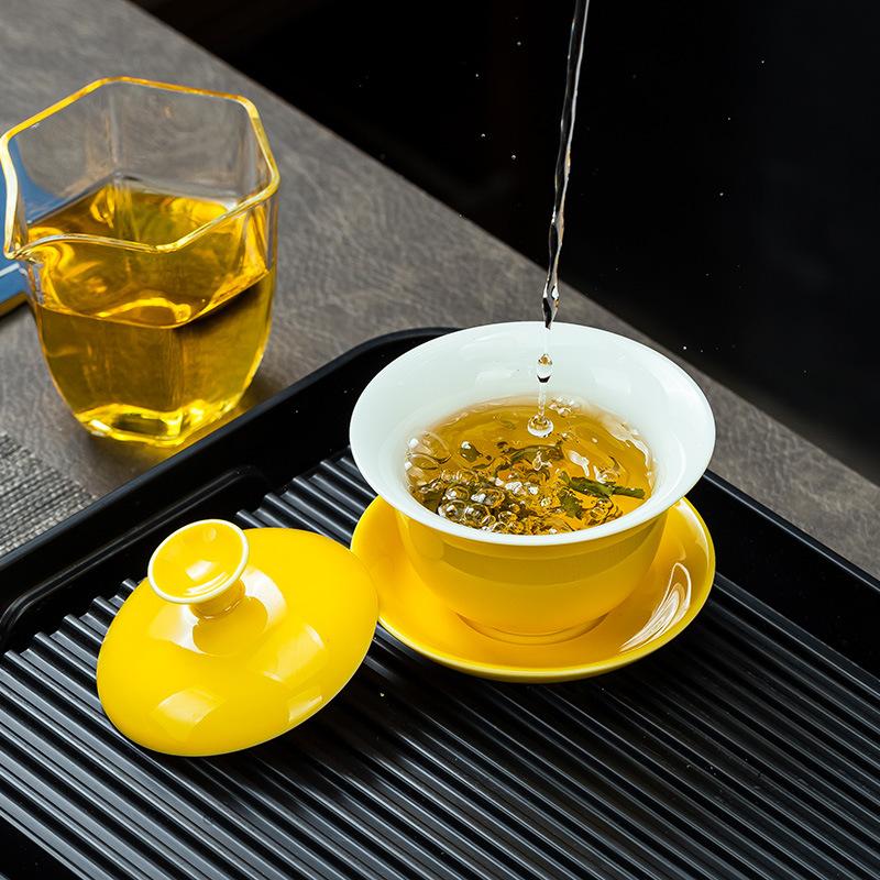 Yellow Kung Fu Tea Set Household Tea Pot Company Real Estate Hand-over Gift Business Gift Print