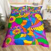 Erosebridal 60S 70S Hippie Duvet Cover Twin Vintage Boho Sun Bedding Set Groovy Flowers Clouds Love Hearts Comforter Cover for Kids Girls Te
