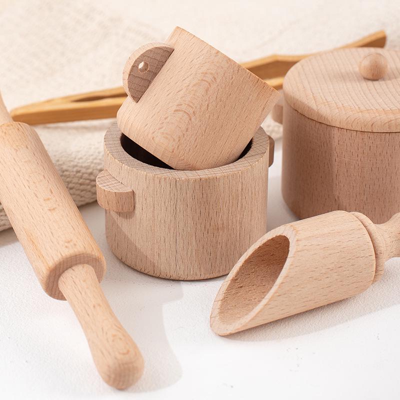 Beech Wood Tea Party Play Set for Kids - Pretend Play & Sensory Bin Kitchenware