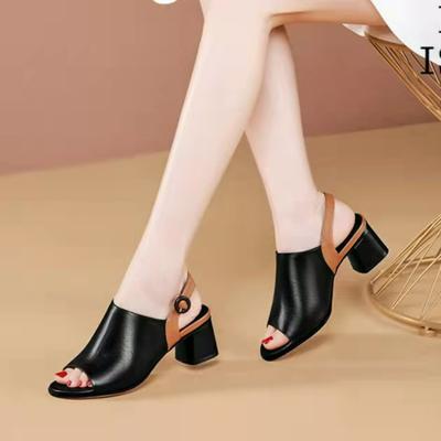 Fish Mouth Color Matching Back Empty Sandals One-word Buckle Women's Shoes Thick High-heeled Sandals
