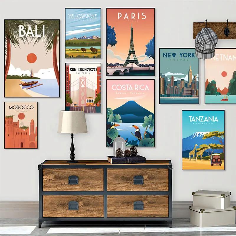 Morocco Landscape Poster Paris New York City Travel Canvas Painting Modern Wall Art Modular Print Pictures Aisle Home Decoration