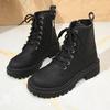 Fashion Flower Figure Thick Sole Short Boots Women Fashion Lace Up Platform Ankle Boots Woman 2025 Side Zipper Pu Leather Booties Mujer