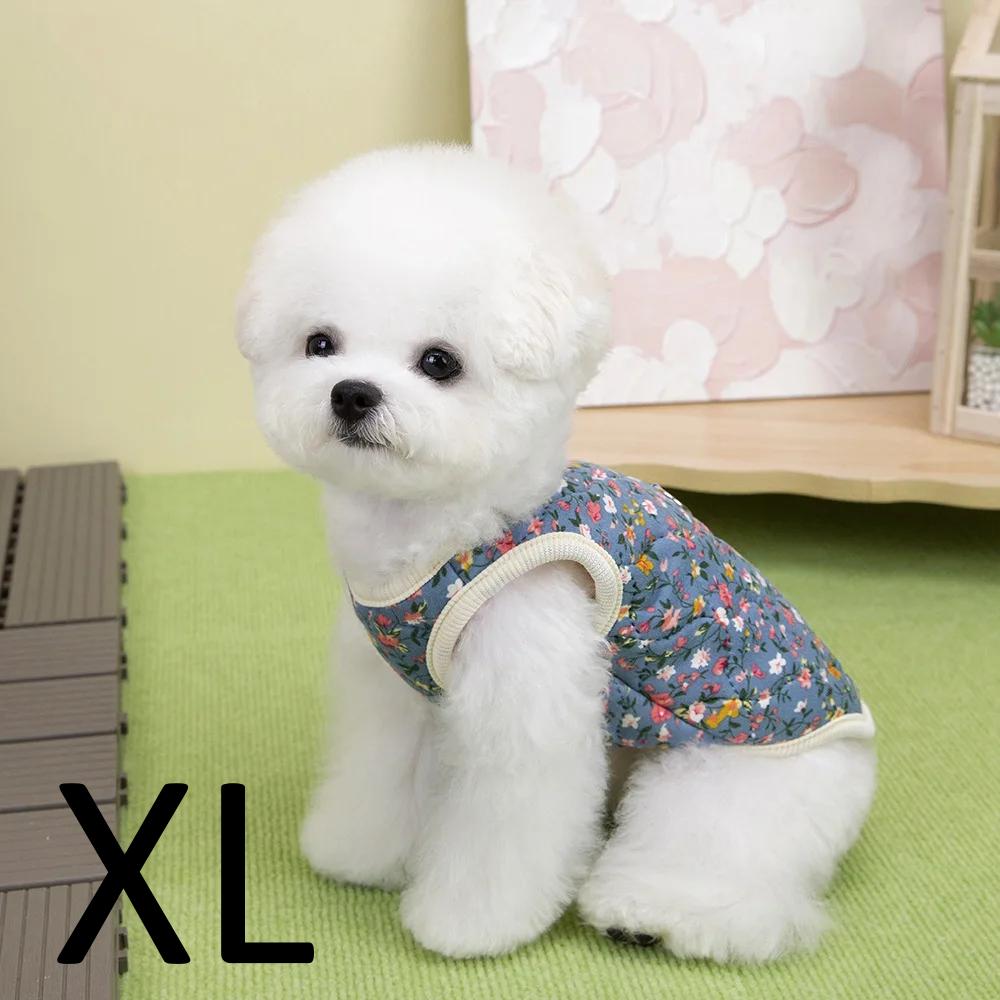 Winter FlowerPattern Pet Jacket Pet Dog Costume Navy Pink Sleeveless Vest Jacket Warm Comfortable Floral Cotton Vest Small Dog