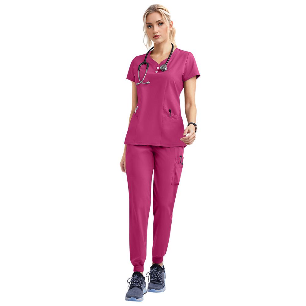 Conjunto de Pijama Cirúrgico Feminino de Manga Curta Stretch e Avental Cirúrgico de Isolamento para Uso Médico e Odontológico
