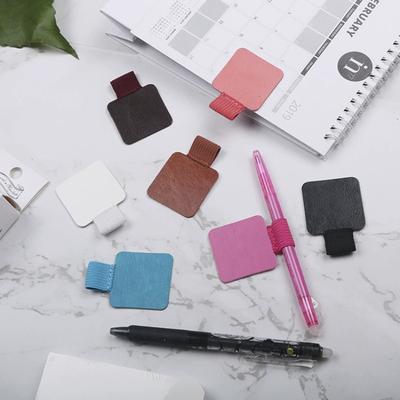 High Quality Portable Pen Holder Clip Self Adhesive PU Leather Protective Pencil Clip Notebook Calendars Elastic Loop Cover