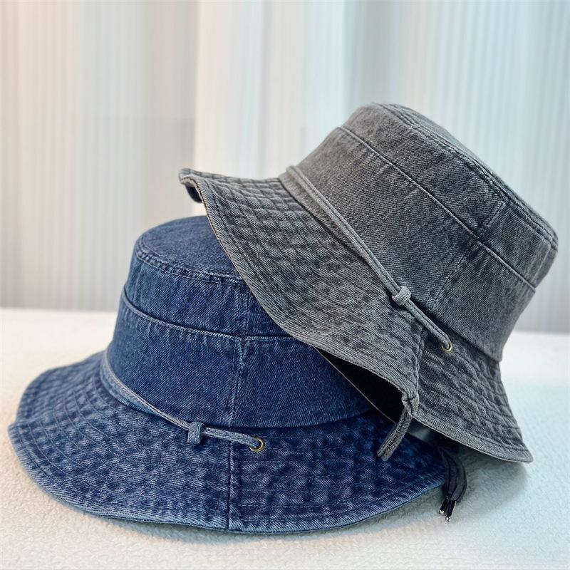 Retro- und altmodischer gewaschener Denim-Bucket-Hut für Damen im Frühling und Sommer, lässiger Basin-Hut, Sonnenschutzhut für Bergsteiger