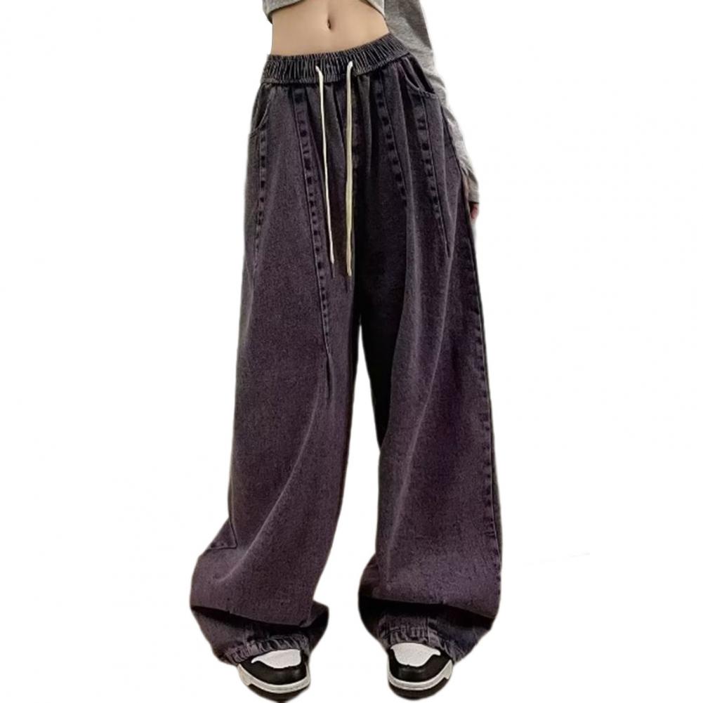 Vår Dam Lös Jeans Unisex Denim Jeans Vintage Vida Ben Denim Jeans med Elastisk Midja Djup Gren Fickor Dam Streetwear för Hip