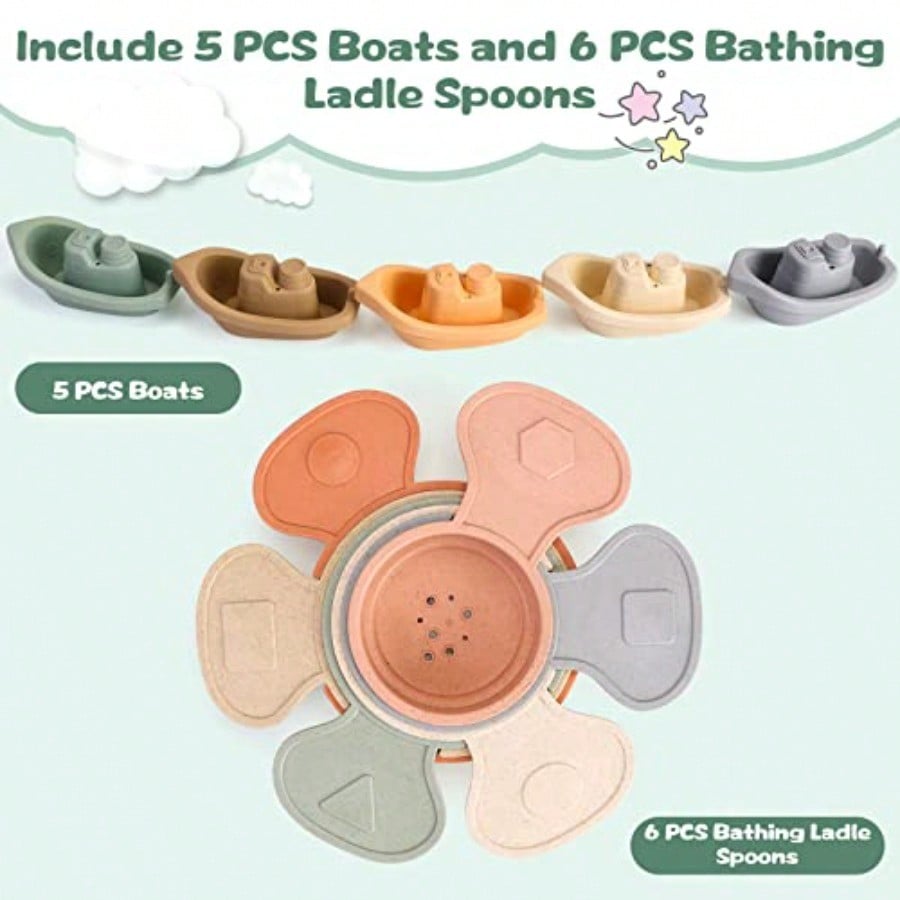 Bath Toys Floating Boats Train With Bathing Spoon11 Pcs Water Table Toys Mold Free Baby Bath Toys For Toddlers 13 Infants 61218 Months Bathtub Toys