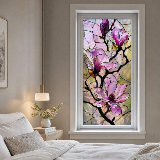 Sticker pour Vitre Statique, Film pour Fenêtre Texture Fleur en Verre Coloré, Autocollant de Fenêtre Imperméable Anti-poussière Bloquant les Rayons UV pour la Décoration de la Maison