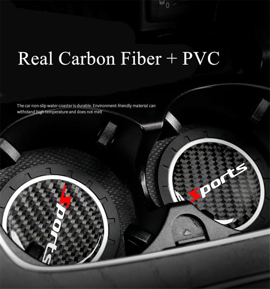 New 2Pcs High Quality Non-slip Elastic Durable Real Carbon Fiber Car Auto Water Cup Slot Non-Slip Mat Pad Sport Style