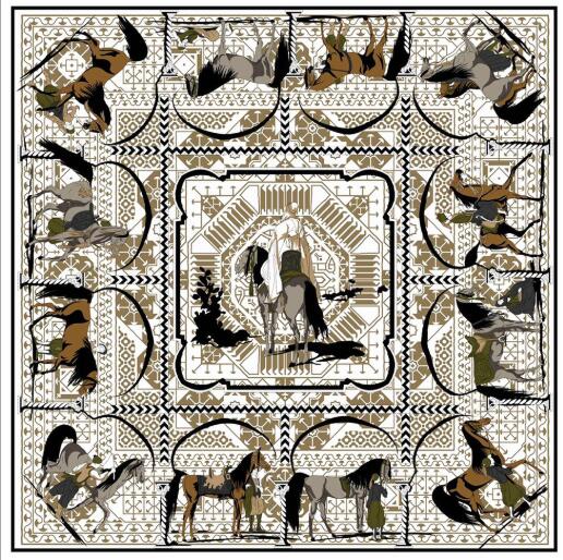130CM Silk Scarf Women Large Shawls War Horse And Knight Print Stoles Square Bandana Kerchief Scarf Female Foulards