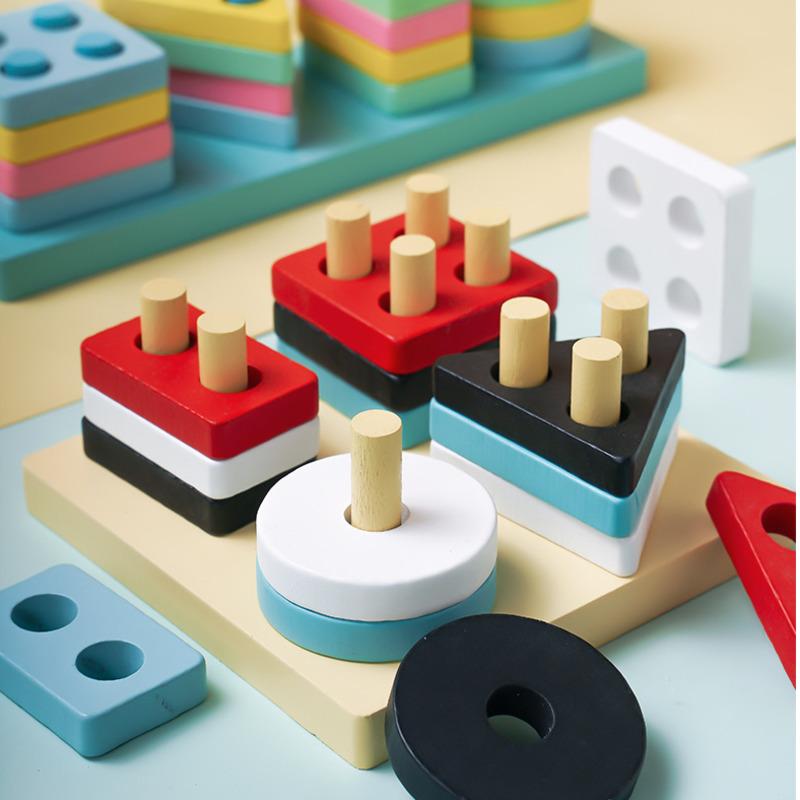 Geometric Shape Sleeve Column Educational Toys For Children Montessori Sensory Development Early Learning Building Blocks Gift