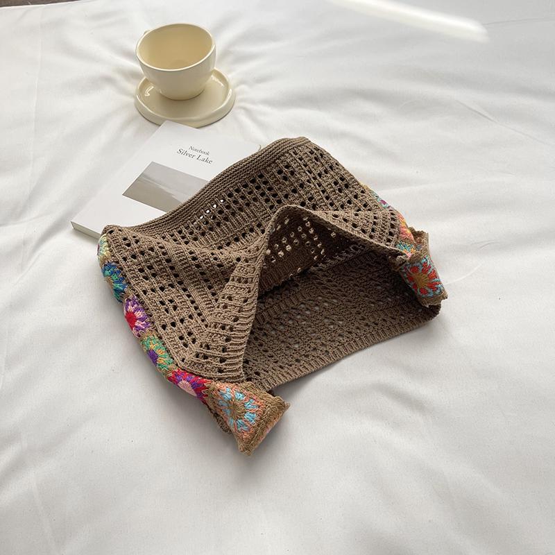 Vintage Hollow Crochet Shoulder Bag – Women's Knit Hobo Bag with Floral Embroidered Strap – Large Casual Tote for Beach Commute