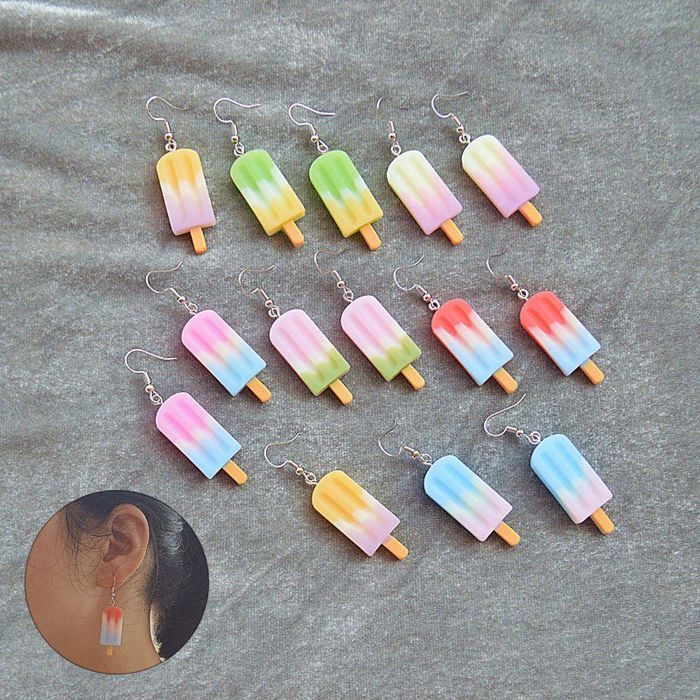 

1Pair Cute Creative Personality Dangle Metal Hook Resin Eardrop Ice Cream Drop Earrings