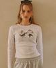RONRON Double Ribbon Slim Crop Long Sleeve White Silver