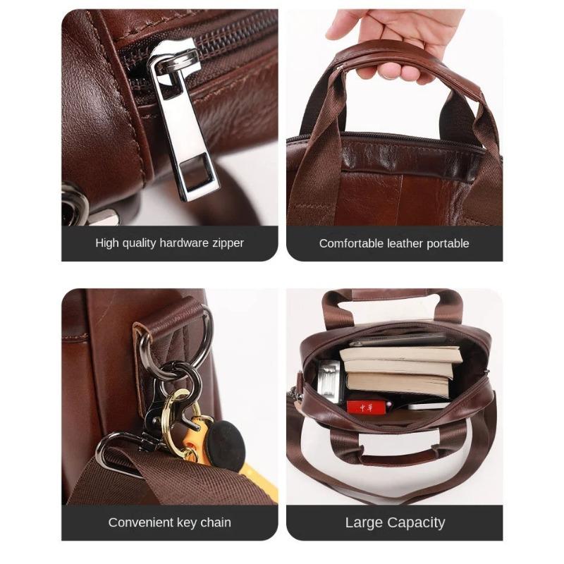 New men's handbag, 100% genuine leather shoulder crossbody bag vertical briefcase business trip messenger bag for 13.3-inch iPad