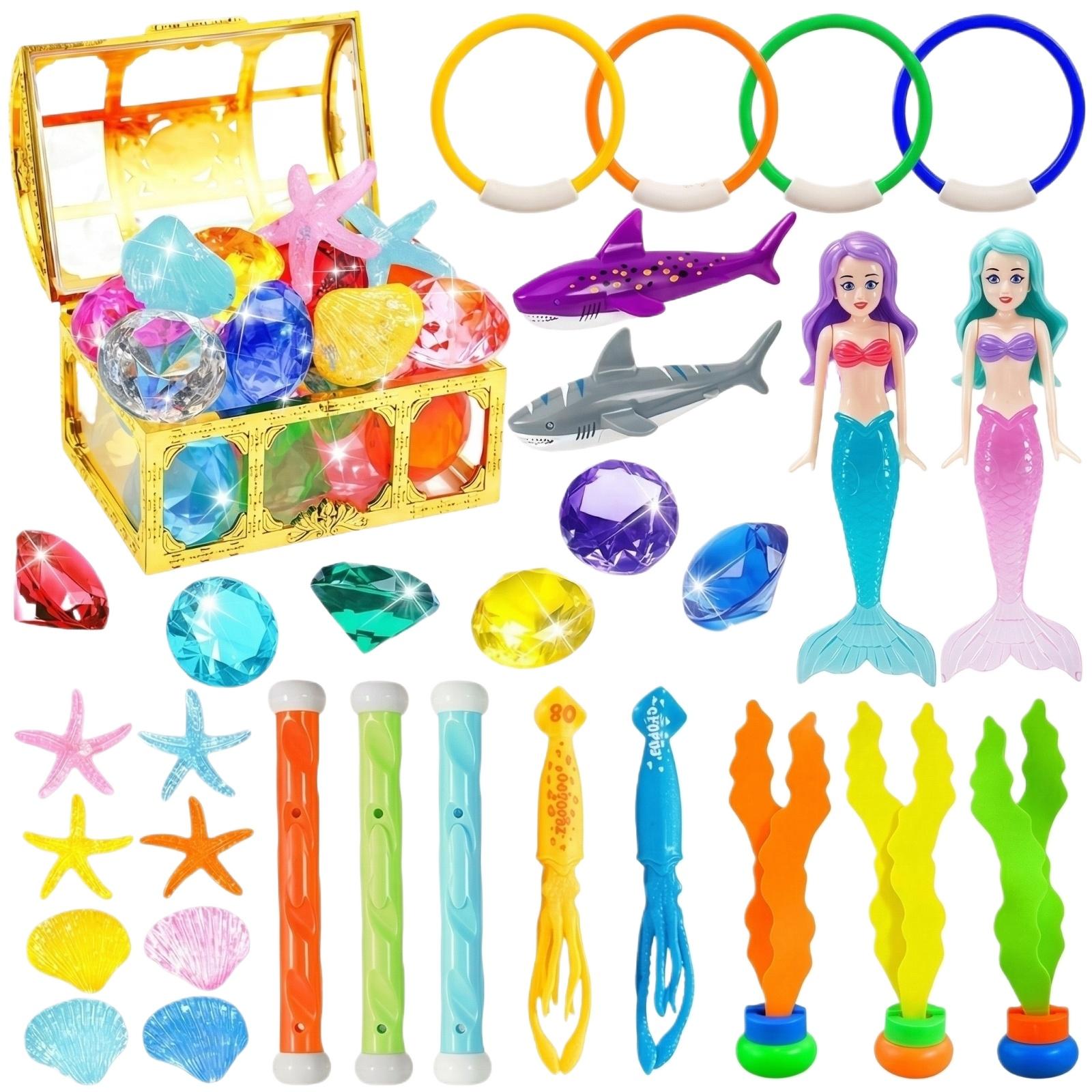 

Children s Underwater Treasure Hunt Toy Set Includes Mermaid Figures Sea Creatures Treasure Chest and Collectible Gemstones for Pool and Bath Play One Size