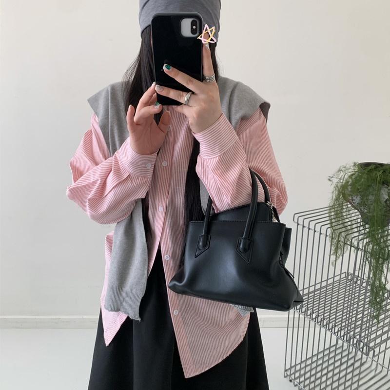 Minimalist Irregular Handbag With Multiple Pockets Smooth Leather Texture Women Versatile Crossbody Or Tote Use Commute Mini Bag