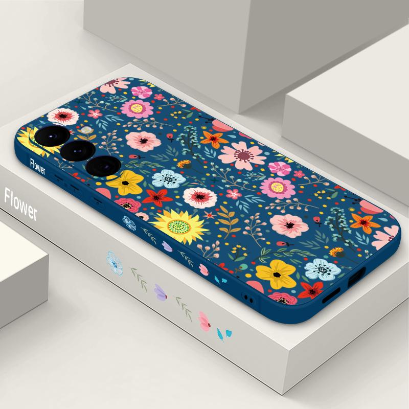 White Flower Pattern Case For Samsung S26 S25 Ultra S24 S23 S22 Plus S21 FE A15 A16 A17 A35 A36 A54 A55 A56 5G Soft Silicone Cover