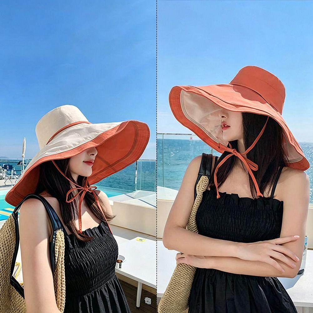 Foldable Fisherman Hat Double-Sided Bucket Hat Casual Women's Beach Hat  Outdoor