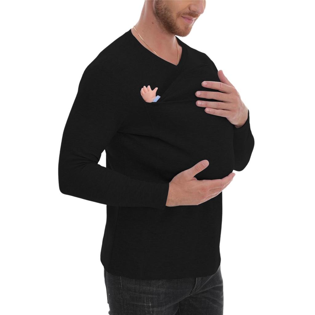 Men's pure cotton thickened new version of high-quality Kangaroo Daddy's multi-function long-sleeved T-shirt
