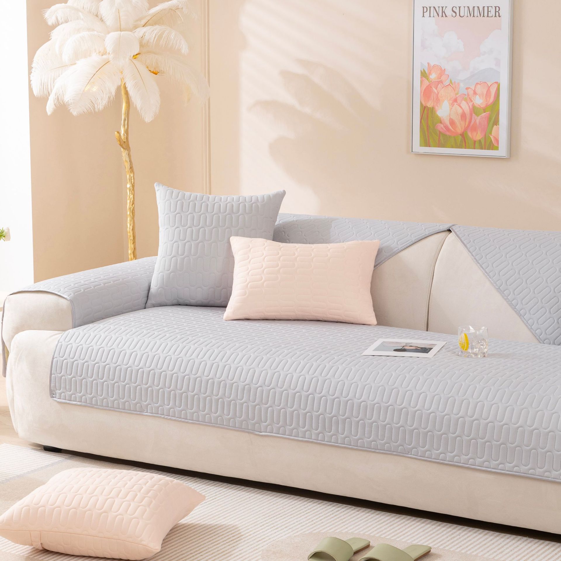 

Summer Non-Slip Ice Silk Sofa Cushion Set Cartoon Full Cover Soft Latex Mat for Living Room 70*70cm