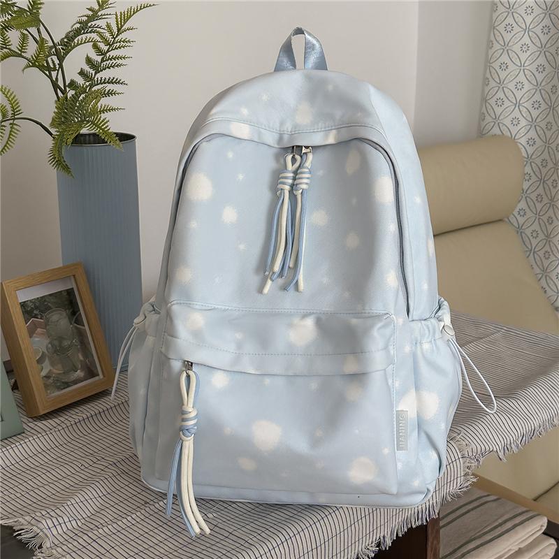 Cute Polka Dot Backpack for Women and Girls Lightweight School Bag with Front Pocket синий
