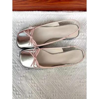 2024 2024 Sommer Damen Flats Splitter Bootsschuhe Square Toe Slip on Flache Schuhe für Damen Ballerinas Bequeme Schleife Damen Sandalen