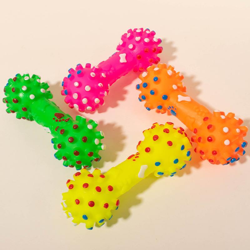 Rubber-coated Toy Large Barbell with Spikes - Toothbrushing and Teeth-cleaning Pet Sound-producing Toy Dumbbell - Large Size