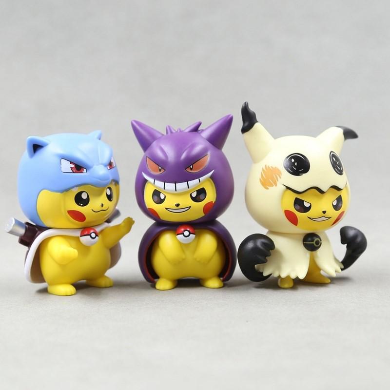 6Pcs/1Set Pocket Monsters Anime Figure Kawaii Pikachu In Disguise Action Figures PVC Desktop Decorations Model Dolls Toy Gifts
