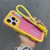 Candy Contrast Color Laser Wrist Strap Case For iPhone 14 15 16 17 Pro Max Frosted IMD Anti-Loss Cord Lanyard Soft Bumper Cover