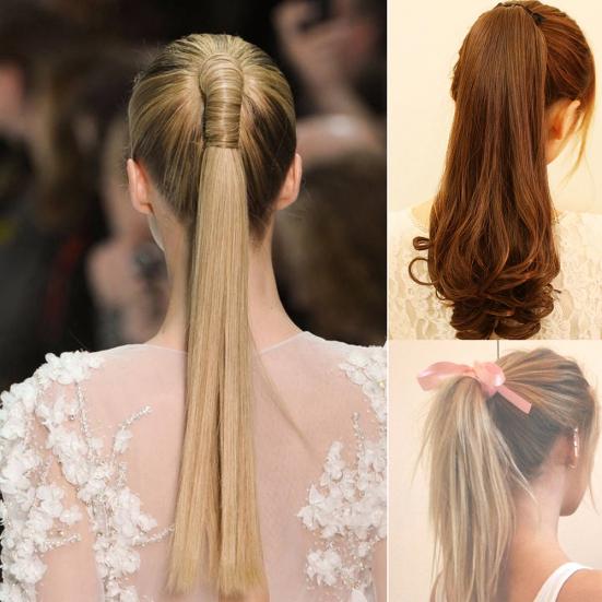 Long Straight Curly Ponytail Hair Extension Wrap Around Ribbon Clip-in Hairpiece