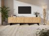 TV cabinet, TV board for TVs up to 75 inches, with lots of storage space, with 4 waffle-grid cabinet doors, natural wood color, 180×38.5×45cm
