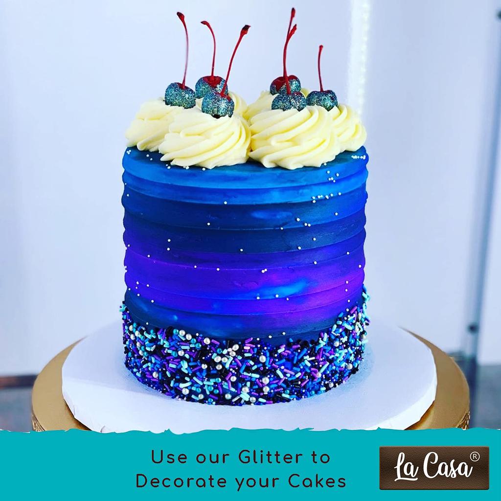 La Casa Premium Edible Glitter - SILVER,GOLDEN,RED,BLUE,COPPER | Pack of 5 | Metallic Glitter Ideal for Cake Icing Decoration & Garnishing | 5x9gm |