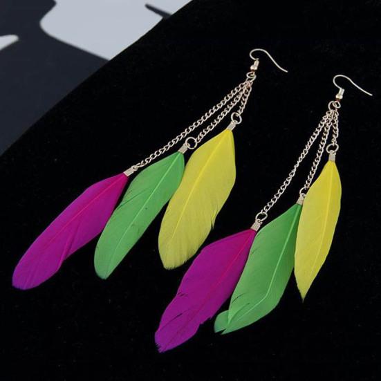 Dammode Leaf Feather Handgjorda Long Drop Dingle Hook Eardrop örhängen