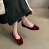 Velvet Shallow Shoes French Small Fragrance Bow Square Toe Soft Ballet Shoes 2025 Summer New Comfortable Slip-on Flat Shoes