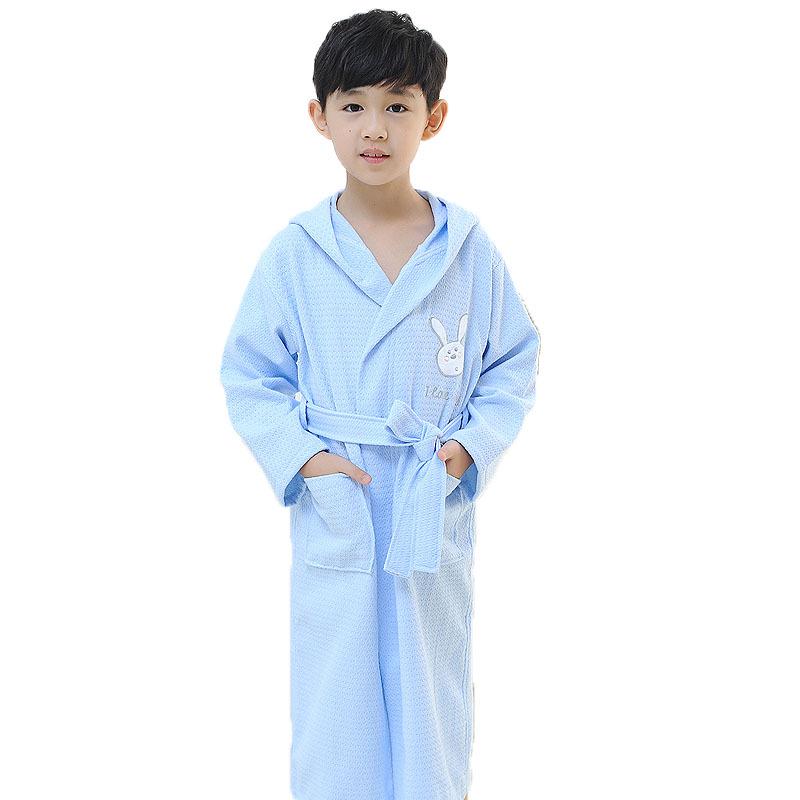 Kids' Cotton Waffle Hooded Bathrobe – Absorbent Summer Pajamas for Boys & Girls