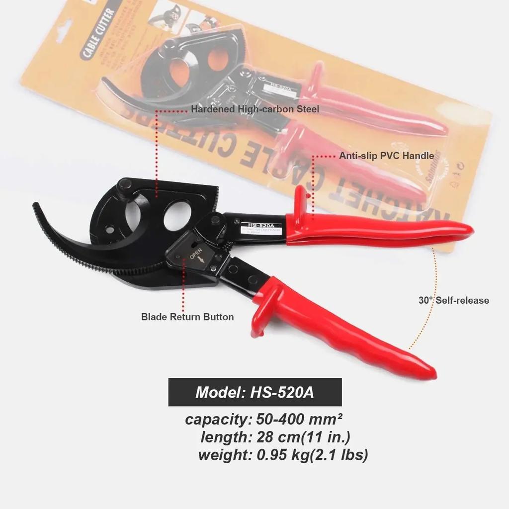 Heavy-Duty Ratchet Cable Cutter - For Aluminum/Copper Cables Up To 400mm² (Industrial/Commercial Use, Durable, High-Strength)