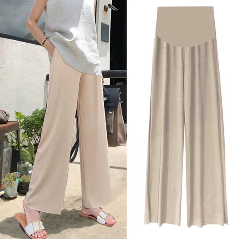 Cool Ice Silk Wide-Leg Pleated Maternity Crop Pants