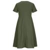 Lässiges Sommerkleid für Damen mit V-Ausschnitt, Knopfleiste, Baumwolle und Leinen, einfarbig, kurzärmelig, mittellang