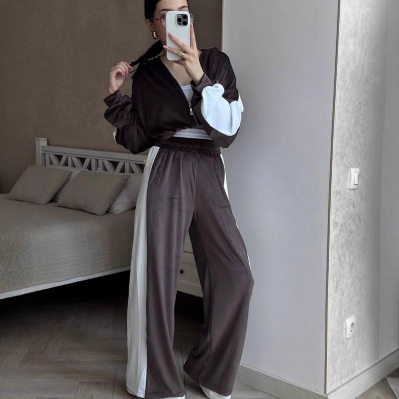 Women's Casual Suit Fashion Sports Color Matching Long-sleeved Zipper Cardigan Contrast Top Trousers