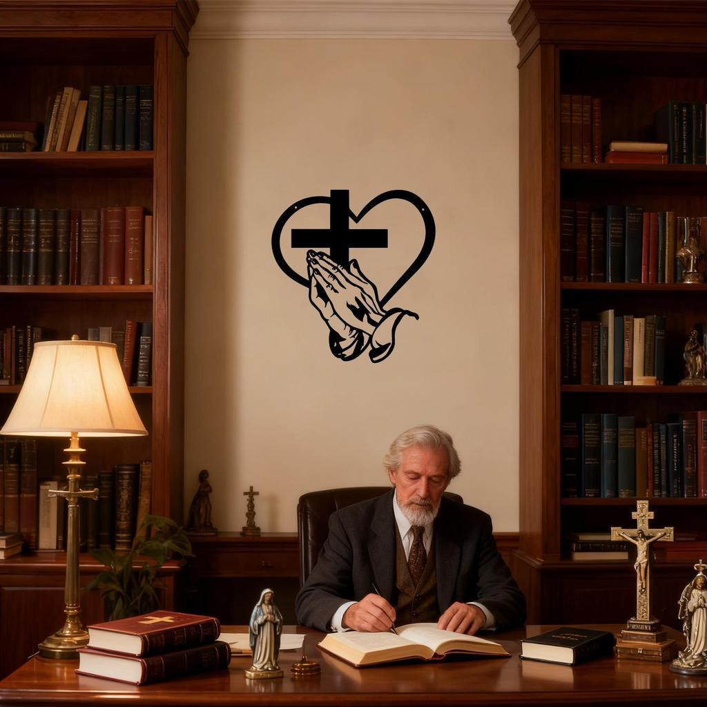 Christian Wall Sculpture Religion Spiritual Ornament Metal Heart Wall Art Decoration For Dining Room Entryway Living Room Patio