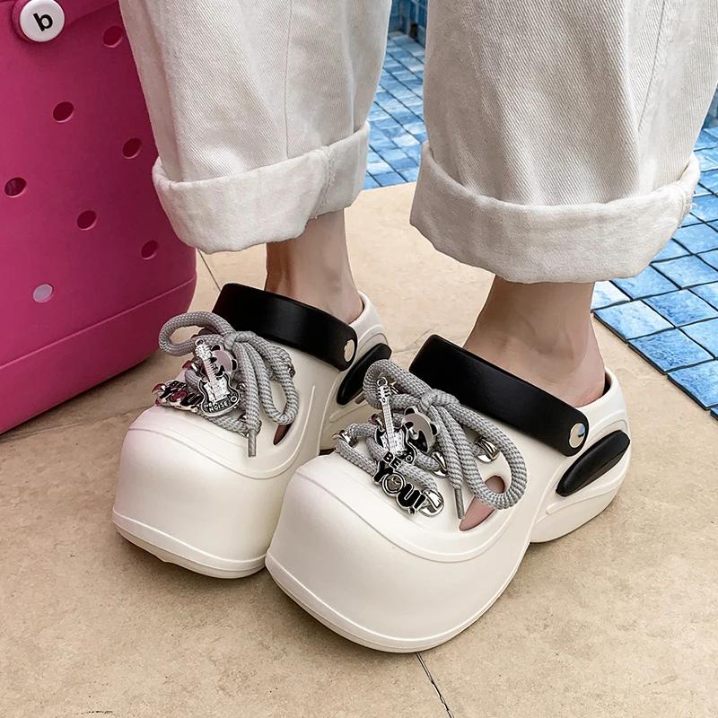 2025 Summer Ultra High Heel Women's Slippers Front Lace-Up Sandals Light Weight Comfy Beach Outdoor Slippers Hot Selling
