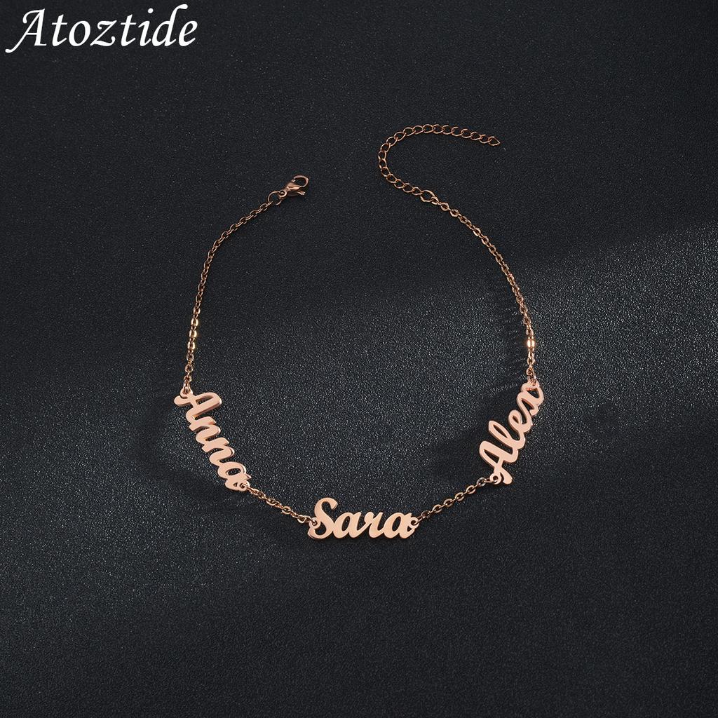 Atoztide Custom Personalized Letter Bracelet Stainless Steel Charms Summer 1-3 Names Chain Engraved for Women Bangle Gift