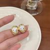 Stainless Steel Geometric Irregular Round Pearl Earrings for Women Minimalist Style Personality Ear Studs Trendy Jewelry Gifts