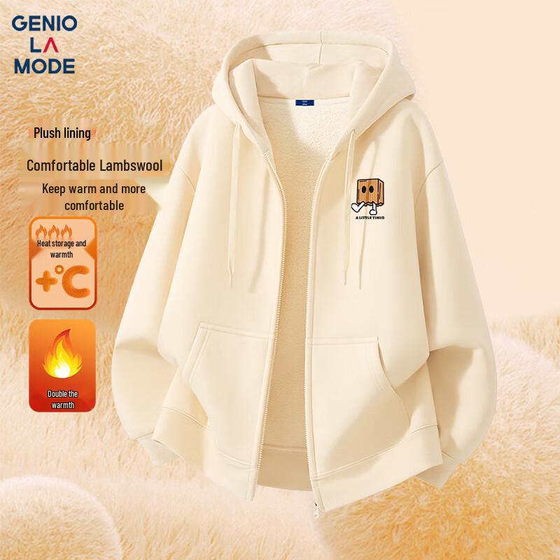 

GENIOLAMODE Men s Heavyweight Lamb Fleece Lined Hooded Cardigan L