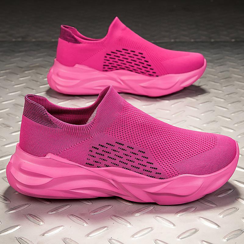 

Flying flag mesh lazy shoes one pedal large size elastic socks shoes high top casual sports couples super light 45 персиковий