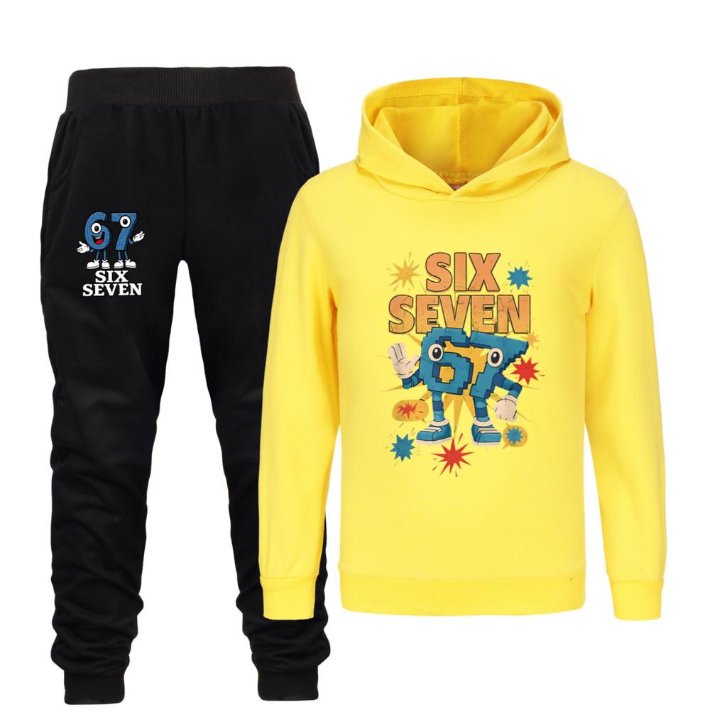 

5262 Kids Boys Girls Steal a Brainrot 67 Print Hoodies Pants Trouser Clothes Set 160cm жовтий