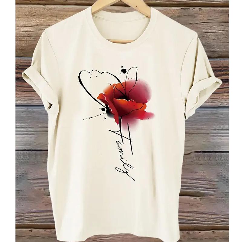 

Women Summer T Shirt Retro Fashion Short Sleeve Tees Casual Flower Printed Tops XS білий