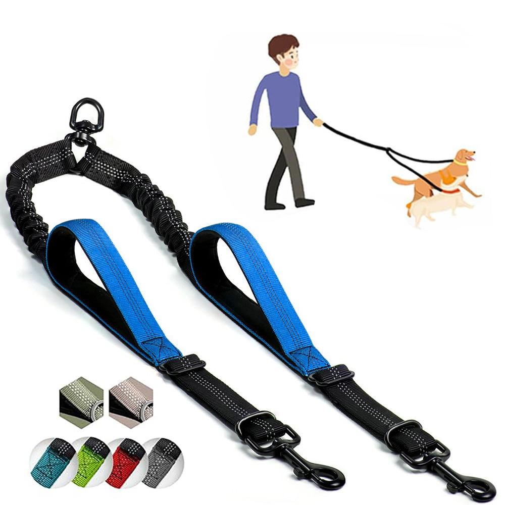 Explosion Proof Impact Elastic Buffering Adjustable One To Two Double Dog Leashes Dog Walking Accessories for Small Dogs